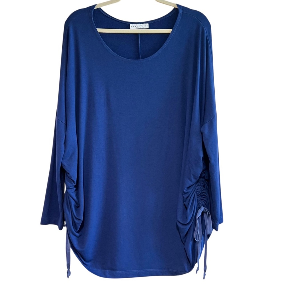 Bryn Walker Ruched Inman Shirt Artsy Lagenlook Oversized Royal Blue Top Size S